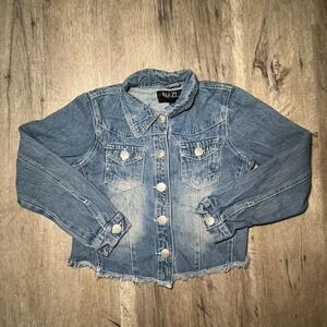 Blue denim jacket with silver buttons